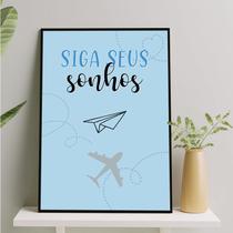 Quadro Siga Seus Sonhos Avião Azul 24x18cm - com vidro