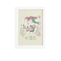 Quadro Signo Peixes para Quarto Moldura Branca 22x32cm Quadro Signo Peixes para Quarto Moldura Branca 22x32cm