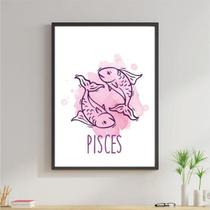 Quadro Signos Aquarela Peixes 45X34Cm Vidro Moldura Preta Quadro Signos Aquarela Peixes 45X34Cm Vidro Moldura Preta