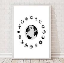 Quadro símbolos religiões 45x34cm - vidro e moldura branca Quadro símbolos religiões 45x34cm - vidro e moldura branca