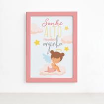 Quadro Sonhe Alto meu Anjinho Menina Moldura Rosa 22x32cm Quadro Sonhe Alto meu Anjinho Menina Moldura Rosa 22x32cm