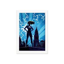 Quadro Super Heróis Geek Azul Chuva Moldura Branca 33x43cm