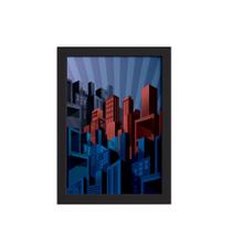 Quadro Super Heróis Geek Cidade Moldura Preta 33x43cm