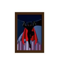 Quadro Super Heróis Geek Superman Rocha Moldura Marrom 22x32