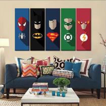 Quadro Super Liga Da Justiça 5 Peças 150 X 65cm Tecido