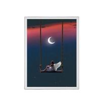 Quadro Surrealista Menina Anjo Com Lua 24X18Cm Vidro Branca