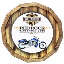 Quadro Tampa De Barril Em Madeira Harley Davidson Red Rock