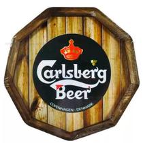 Quadro Tampa de Barril em Madeira Rústica - Cerveja Carlsberg Beer