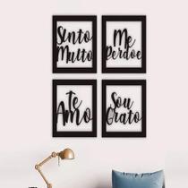 Quadro Te Amo Sou Grato Decoração Quarto Sala Moderno Lindo parede mdf preto otimista sentimento