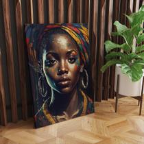 Quadro Tecido Canvas Beleza Mulher Negra Gold Black Dourado - LindaCasaPremium