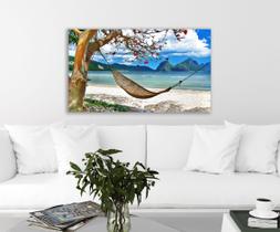 Quadro Tela Canvas Decorativo Praia Rede Natureza Horizontal 60x85 Hall Recepção Sala Escritório Parede Casa Grande