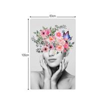 Quadro Tela Decorativa Abstrato Mulher Flores Sala 100X60Cm - Papel E Parede