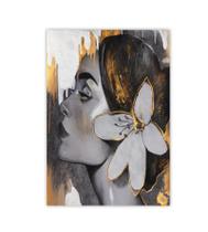 Quadro Tela Decorativa Mulher Flor Abstrato 60X40Cm - Papel E Parede