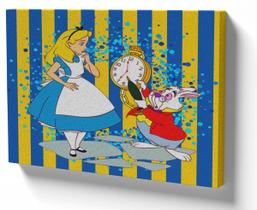 quadro tela tecido decorativo alice e lebre maluca desenho