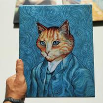 Quadro tela, Van Gogh Auto retrato com terno azul, (Obras de arte com gatinhos)