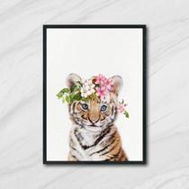 Quadro Tigrinho Coroa de Flores 33x24cm - com vidro