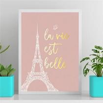 Quadro Torre Eiffel La Vie Est Belle 45X34Cm - Vidro Branca