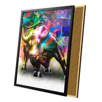 Quadro Touro Wall Street Nova York Colorido Moldura e Vidro
