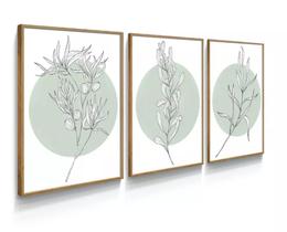 Quadro Trio Botanico Fine Line Verde"