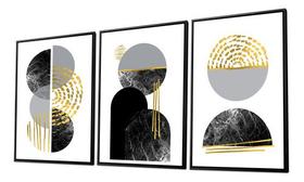Quadro Trio Geométrico Círculos Canvas com Moldura 129x53cm