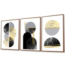 Quadro Trio Geométrico Círculos Canvas com Moldura 129x53cm