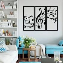 Quadro Trio Notas Musicais em MDF Vazado para Parede Aplique sala quarto decoração em MDF Preto - MongArte Decor