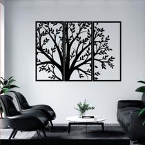 Quadro Trio Painel Árvore Folhas Decorativo de Parede Casa Sala Quarto Ambiente