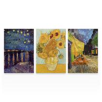 Quadro Trio Van Gogh Terraço Do Café Noite Estrelada Sobre o Ródano Doze Girassóis - Bimper Quadro Trio Van Gogh Terraço Do Café Noite Estrelada Sobre o Ródano Doze Girassóis - Bimper