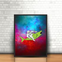 Quadro Tumblr Astronauta e Tubarão Galáxia 60x40 com Moldura