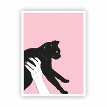 Quadro Tumblr Gato preto e fundo rosa com Moldura Branca