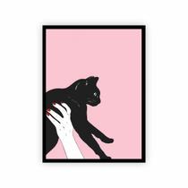 Quadro Tumblr - Gato Preto Mão Pet Doméstico Cat com Moldura