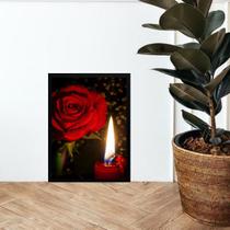 Quadro Umbanda Rosa e Vela Vermelha 45x34cm - com vidro