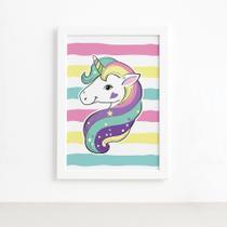 Quadro Unicórnio Colorido Moldura Branca 22x32cm