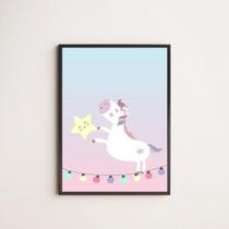 Quadro Unicórnio Com Estrelinha 45X34 Com Vidro Branca