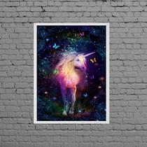 Quadro Unicórnio Mágico Com Borboletas 45x34cm - com vidro