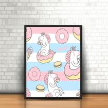 Quadro Unicórnio Rosa Donuts Rosquinhas com Moldura 30x40cm Quadro Unicórnio Rosa Donuts Rosquinhas com Moldura 30x40cm