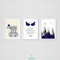 Quadro Ursinho com Oração e Montanha - Decoração Infantil