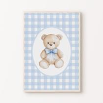Quadro Ursinho Urso Xadrez Azul Quarto Menino Bebê Maternidade