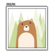Quadro Urso e Animais Coloridos 30x30cm - Madeira Maciça - Quarto Infantil