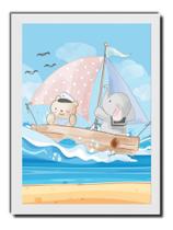 Quadro Urso Elefante Para Quarto De Criança Moldura Branca Quadro Urso Elefante Para Quarto De Criança Moldura Branca