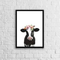 Quadro Vaca Flores 24x18cm - com vidro