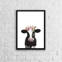 Quadro Vaca Flores 45X34Cm - Com Vidro Moldura Preta