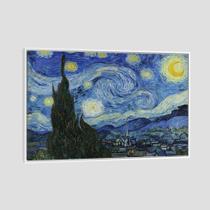 Quadro Van Gogh A Noite Estrelada Tela Moldura Branca 45X30Cm