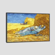 Quadro Van Gogh A Sesta Depois De Millet Tela Moldura Preta 45X30Cm