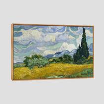 Quadro Van Gogh Campo De Trigo Com Cipreste Tela Moldura Bege 95X63Cm