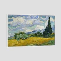 Quadro Van Gogh Campo De Trigo Com Cipreste Tela Moldura Branca 95X63Cm