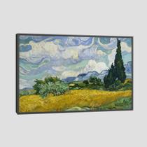 Quadro Van Gogh Campo De Trigo Com Cipreste Tela Moldura Preta 45X30Cm