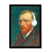Quadro Van Gogh com Fones de Ouvido 100x70 Caixa Preto