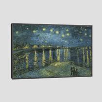 Quadro Van Gogh Noite Estrelada Sobre O Ródano Tela Moldura Preta 63X42Cm