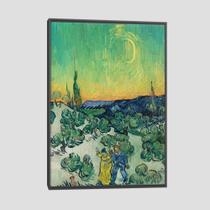 Quadro Van Gogh Passeio Ao Crepúsculo Tela Moldura Preta 63X42Cm